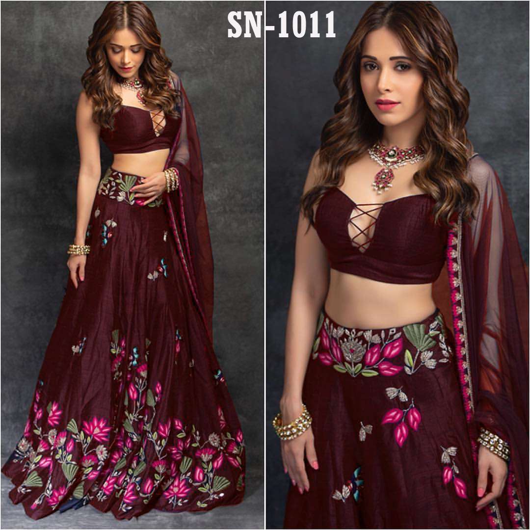 Superb maroon black lehenga tapeta silk with heavy work